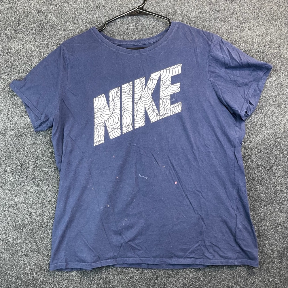 Nike Patterned Logo Graphic T-Shirt Men's XL Navy Blue